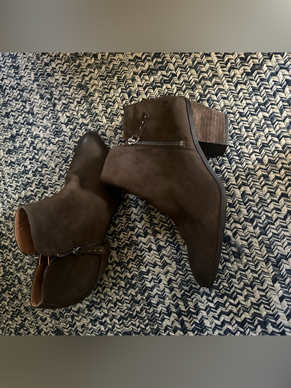 Frye Dark Brown Leather Ankle Booties with Side Zip